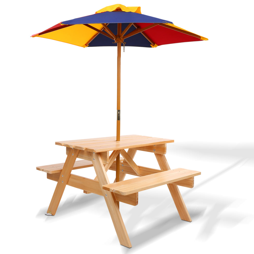 Keezi Kids Wooden Picnic Table Set with Umbrella Main image