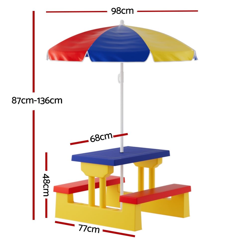 Keezi Kids Outdoor Table and Chairs Set Picnic Bench Umbrella Children Indoor Secondary image