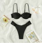 Miyouj Solid Color Push Up Bikini Set For Women