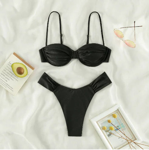 Miyouj Solid Color Push Up Bikini Set For Women
