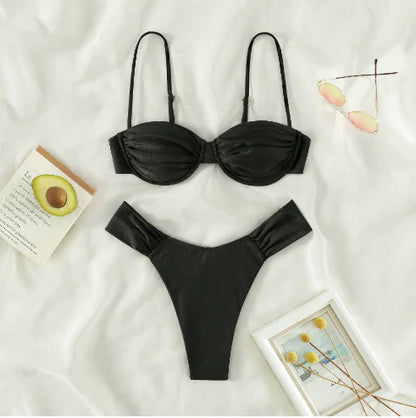 Miyouj Solid Color Push Up Bikini Set For Women