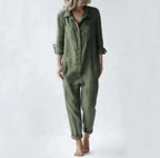 Womens Casual Long Sleeve Button Jumpsuit