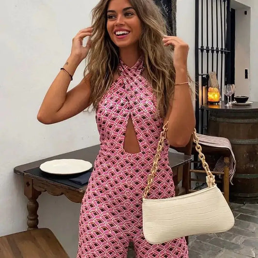 Women's High Waist Casual Cross Jumpsuit