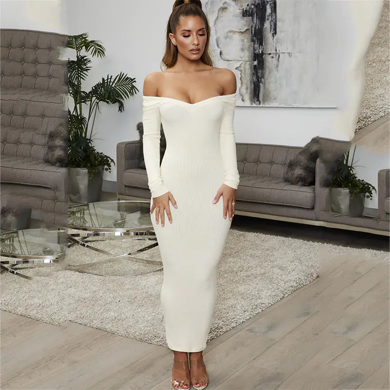 Women's Long Sleeve V Neck Maxi Dress