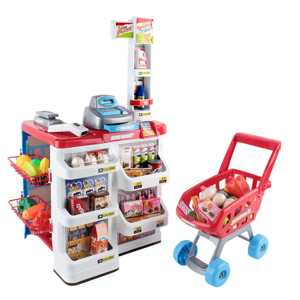 Keezi Kids Pretend Role Play Supermarket 24 Piece Playset Cash Register Trolley Main image
