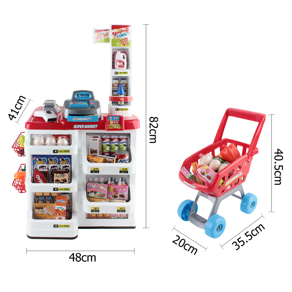 Keezi Kids Pretend Role Play Supermarket 24 Piece Playset Cash Register Trolley Secondary image