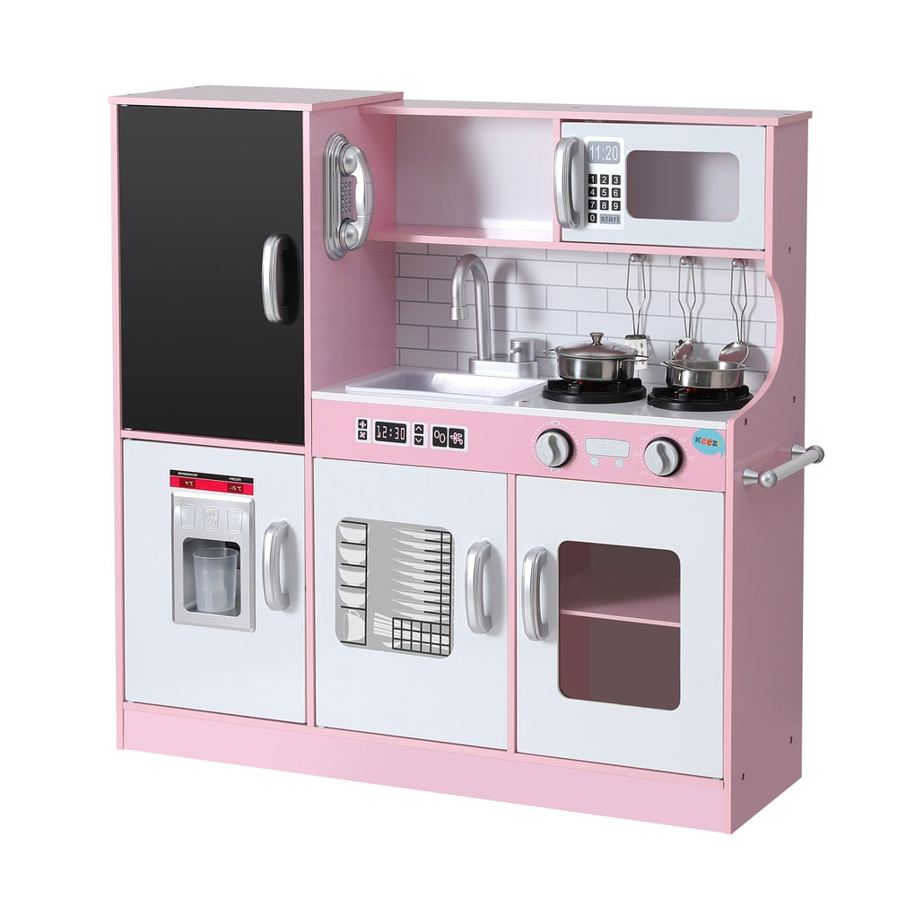 Keezi Kids Wooden Pretend Kitchen Play Set Cooking Toys Pot Ice Cup Oven Blackboard 80CM Pink Main image
