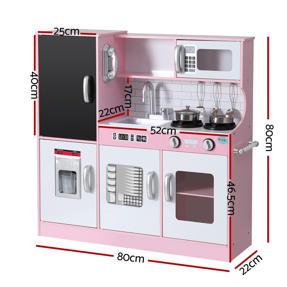 Keezi Kids Wooden Pretend Kitchen Play Set Cooking Toys Pot Ice Cup Oven Blackboard 80CM Pink Secondary image