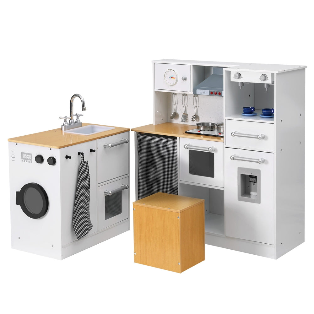 Keezi Kids Kitchen Playset 2-Piece Wooden Pretend Play Coffee Maker Toy 80CM White Main image