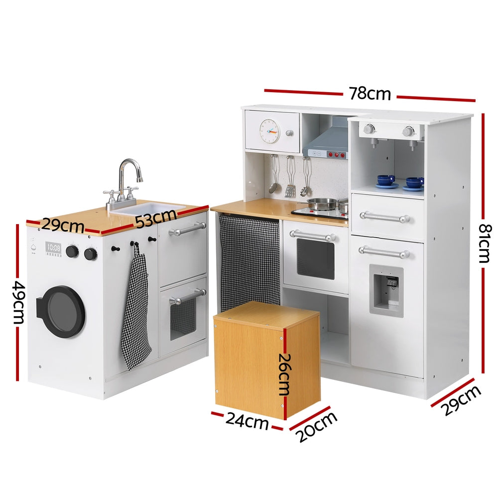 Keezi Kids Kitchen Playset 2-Piece Wooden Pretend Play Coffee Maker Toy 80CM White Secondary image