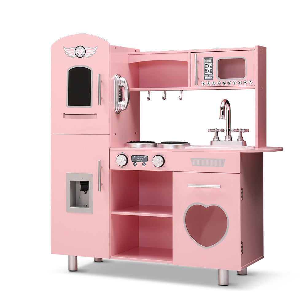 Keezi Kids Kitchen Play Set Wooden Pretend Toys Cooking Children Storage Pink Main image