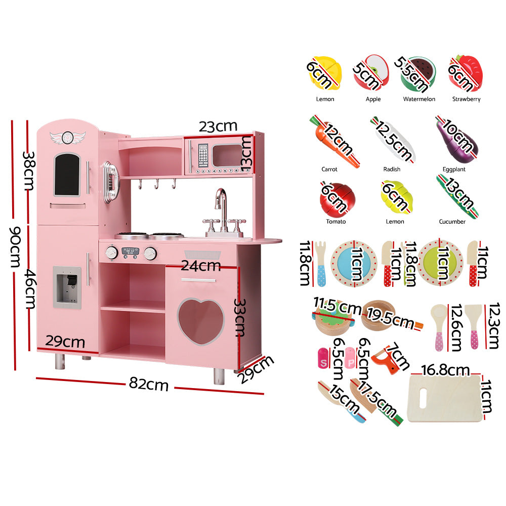 Keezi Kids Kitchen Play Set Wooden Pretend Toys Cooking Children Food Pink Secondary image