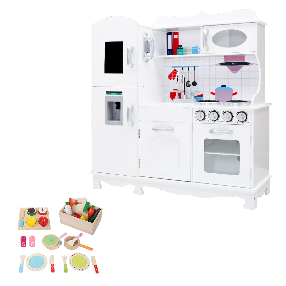 Keezi Kids Kitchen Play Set Wooden Pretend Toys Cooking Children Food White Main image