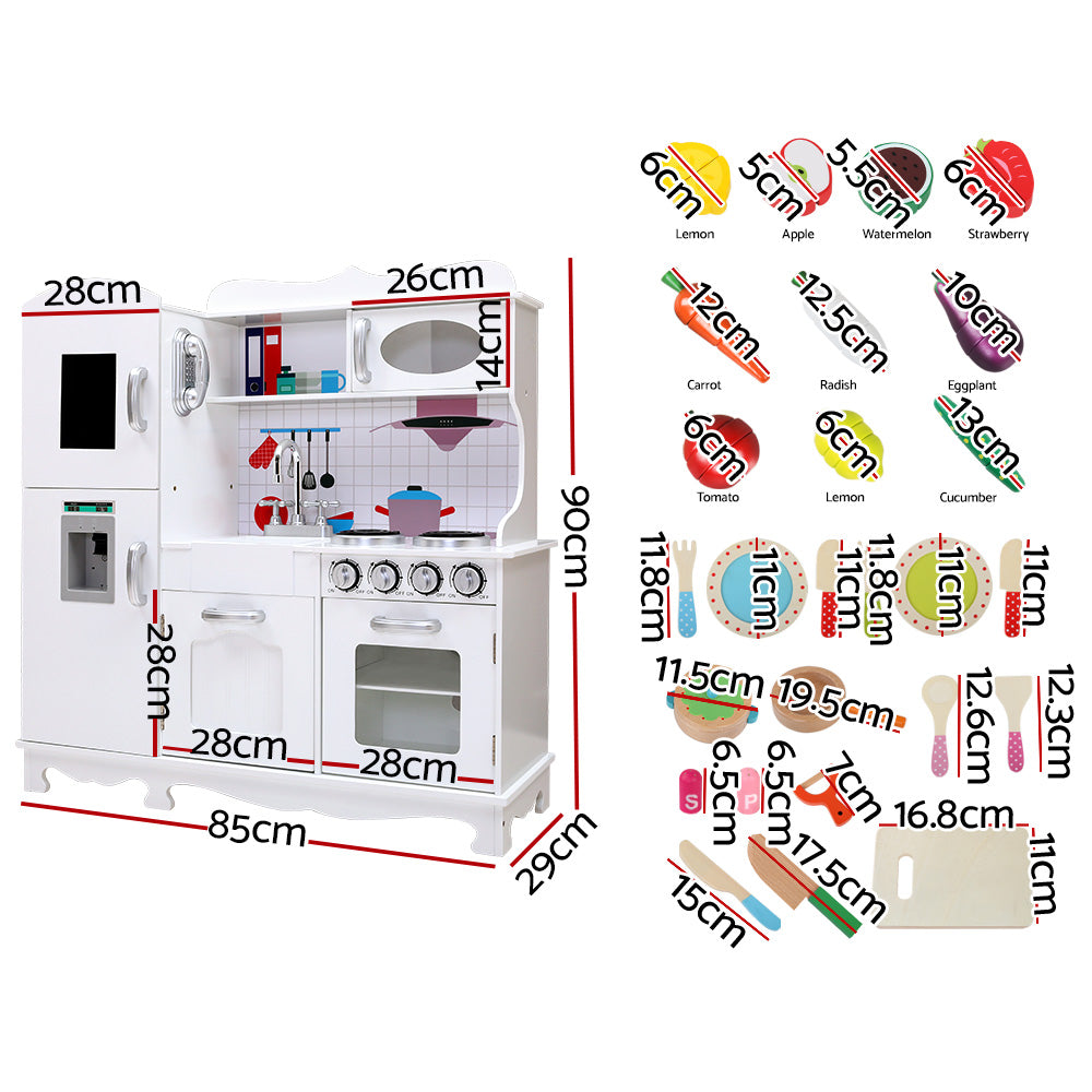 Keezi Kids Kitchen Play Set Wooden Pretend Toys Cooking Children Food White Secondary image