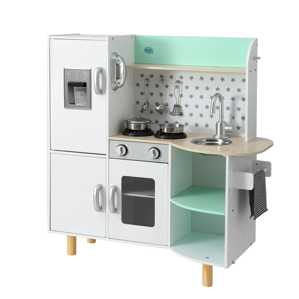 Keezi Kids Wooden Pretend Kitchen Play Sets Cooking Toys Oven Fridge 85CM Green Main image