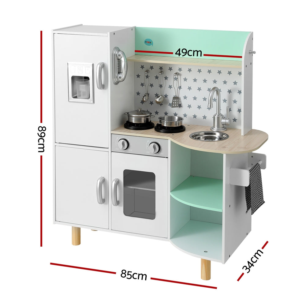 Keezi Kids Wooden Pretend Kitchen Play Sets Cooking Toys Oven Fridge 85CM Green Secondary image