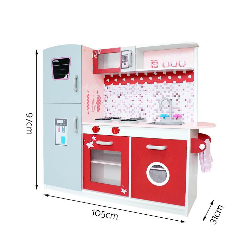 Keezi Kids Kitchen Play Set Wooden Pretend Toys Cooking Children Fridge Oven Red Secondary image