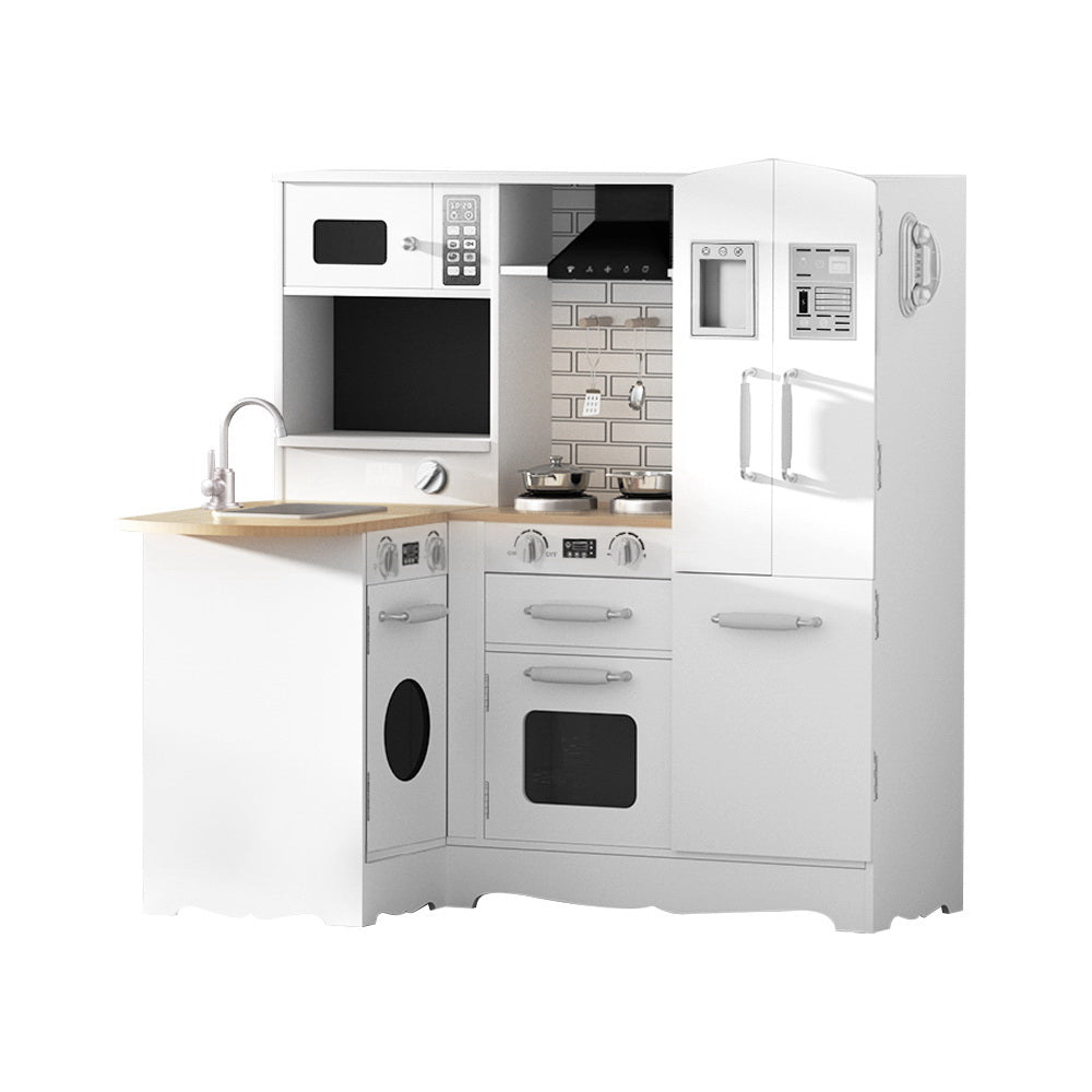 Keezi Kids Kitchen Play Set Wooden Pretend Toys Cooking Children Fridge White Main image