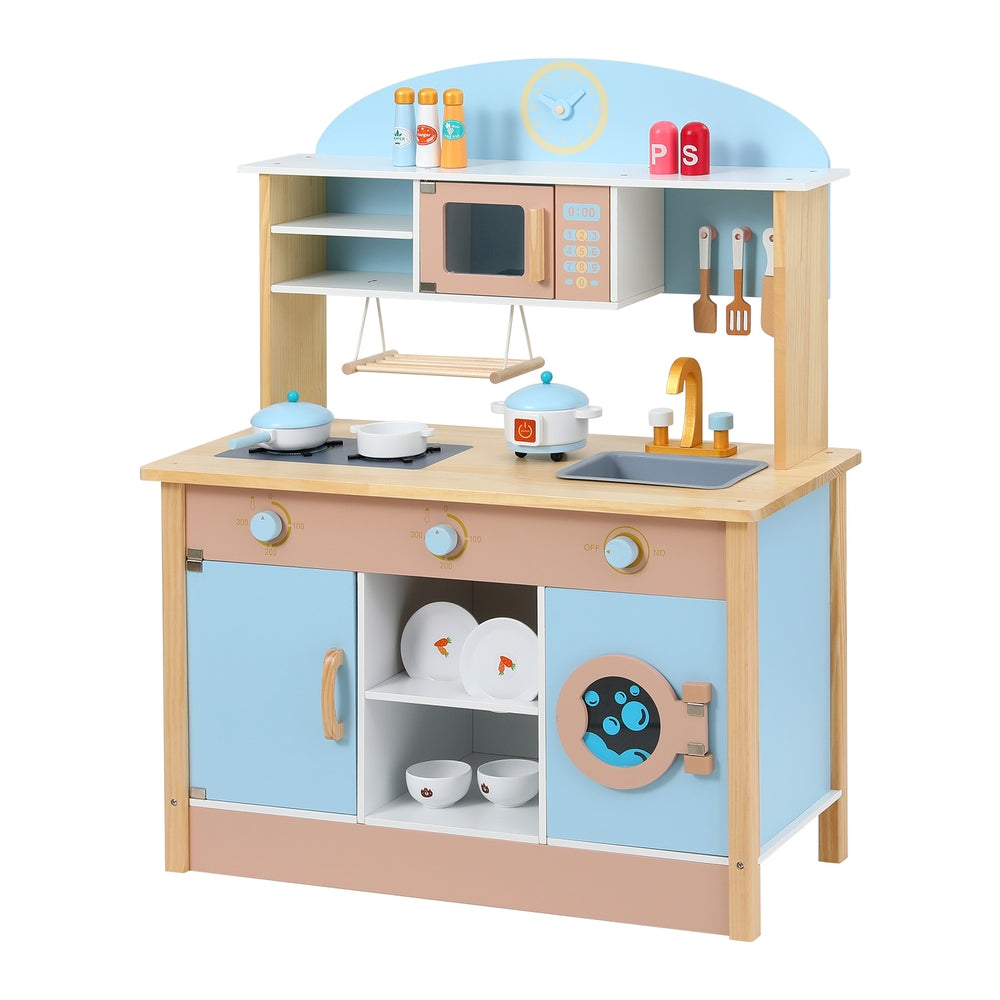 Keezi Kids Wooden Pretend Kitchen Play Sets Cooking Toys Pot Pan Bowls Oven Dishwasher 80CM Blue Main image