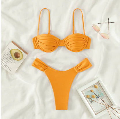 Miyouj Solid Color Push Up Bikini Set For Women