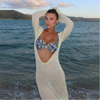 Women's Sheer Backless Knitted Dress Set (Dress + Top + Pants)