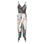 Women's Feather Print Sleeveless Jumpsuit