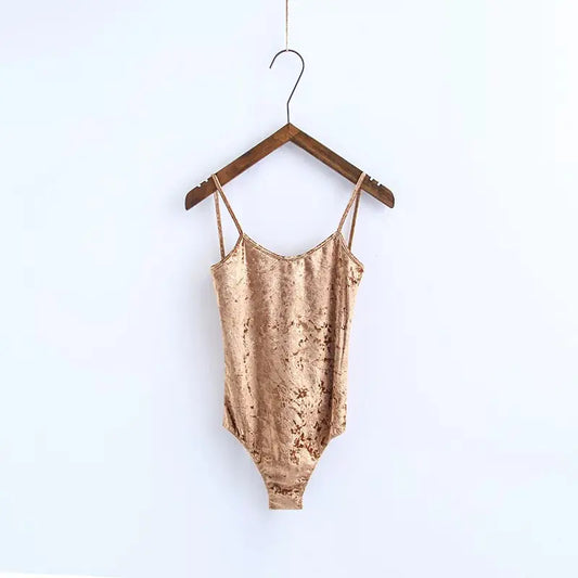 Women's Velvet U Neck Backless Jumpsuit