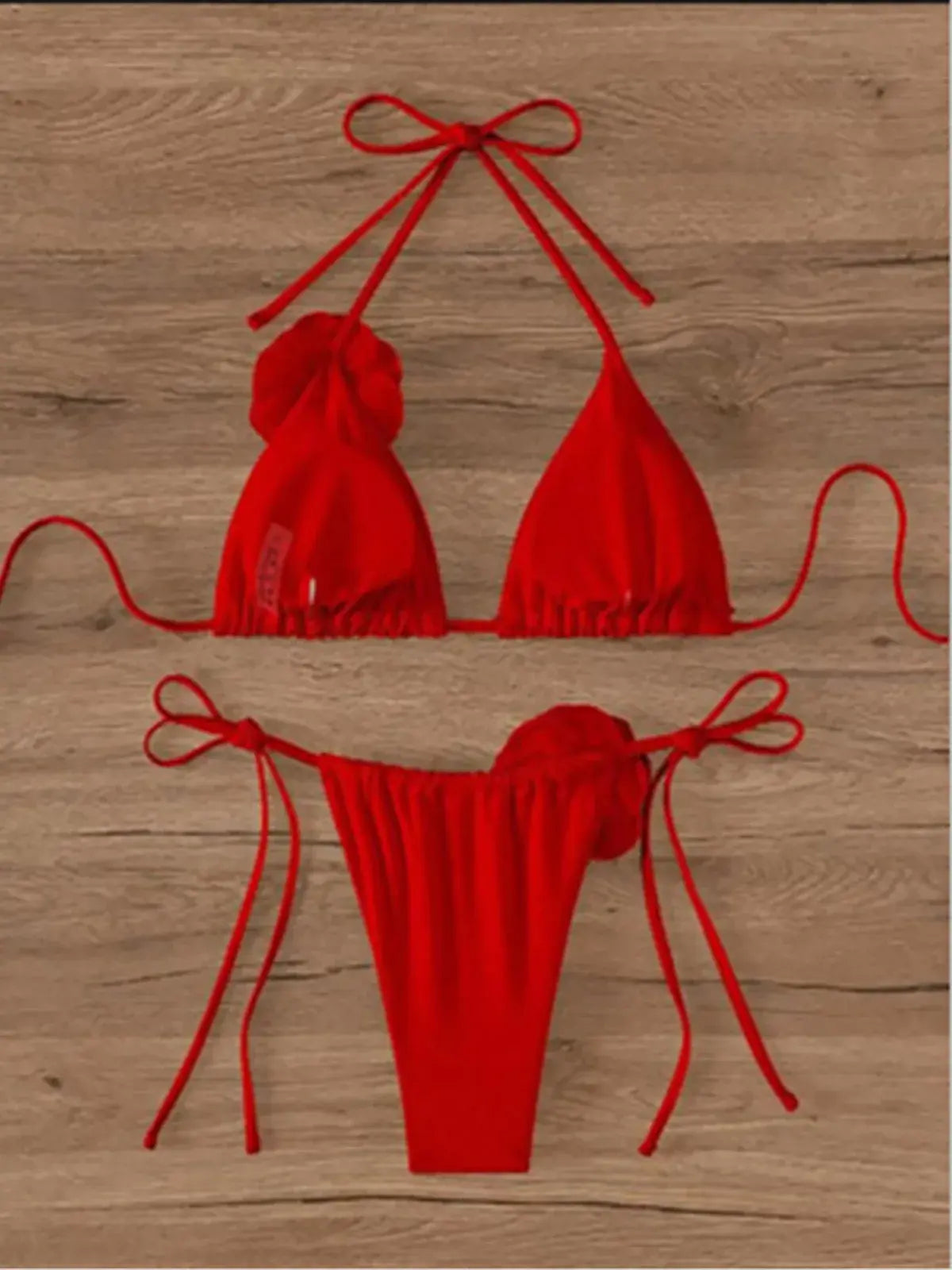 Women's Strappy Halter 3D Flowers Bikini Set
