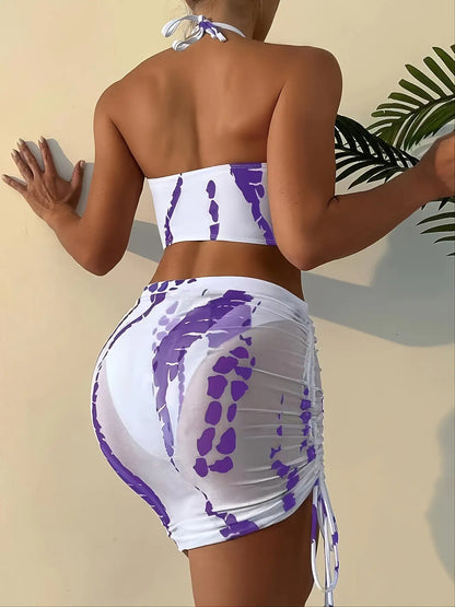 Women's Ring Linked Halter Tie Dye Bikini