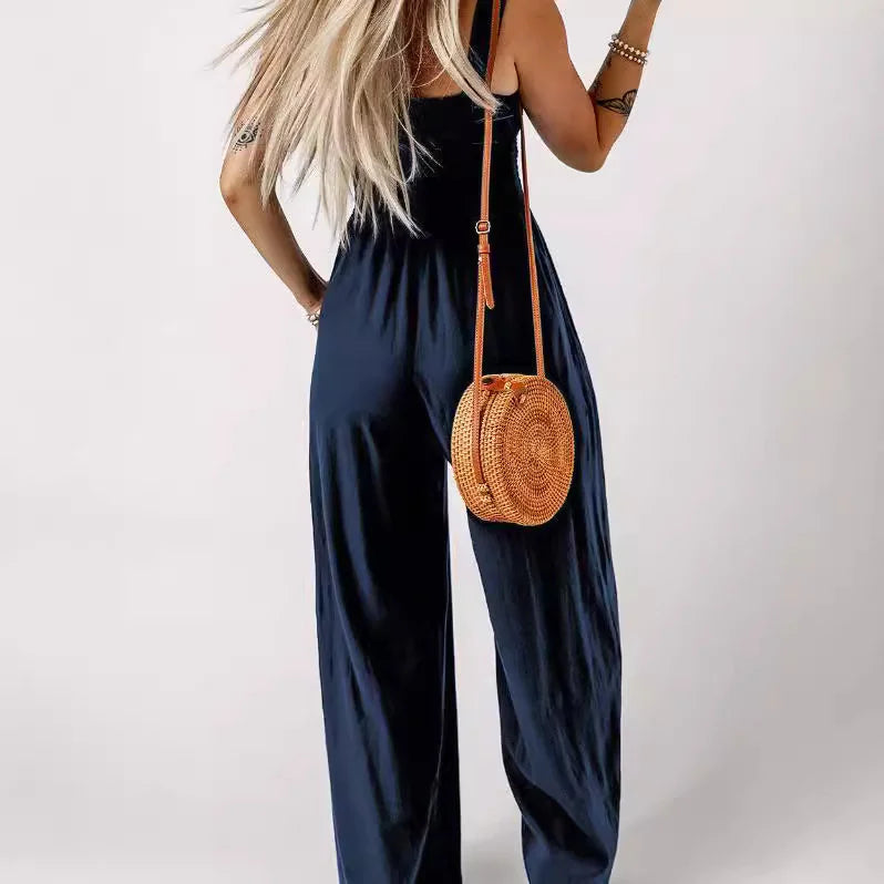 Women's Smocked Square Wide Leg Jumpsuit