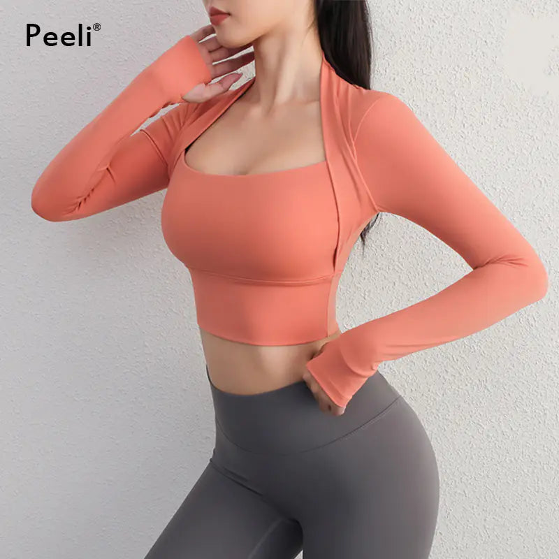 Women's Yoga Fitness Activewear Faux Two Piece Tops