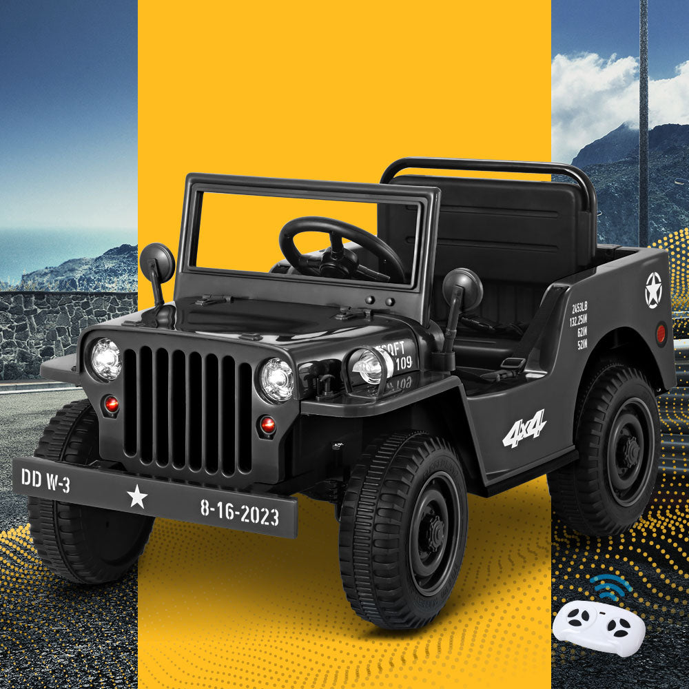 Rigo Kids Electric Ride On Car Jeep Military Off Road Toy Cars Remote 12V Black Secondary image