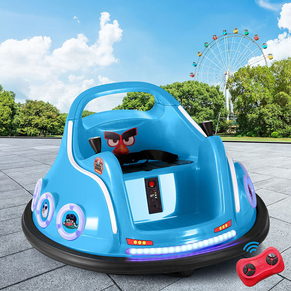 Kids Ride On Car Bumper Electric Toys Cars Light Remote Angry Birds Sticker Blue Secondary image