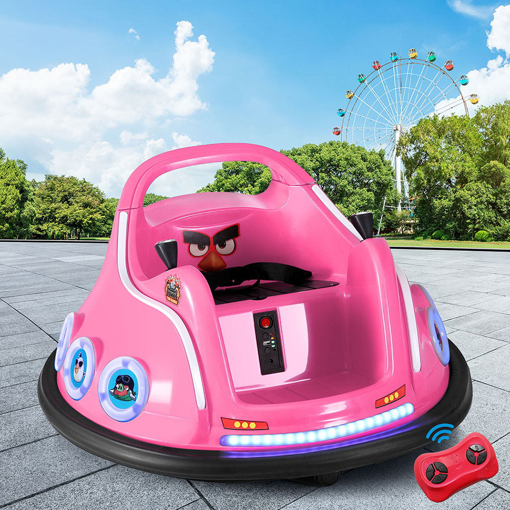 Kids Ride On Car Bumper Electric Toys Cars Light Remote Angry Birds Sticker Pink Secondary image