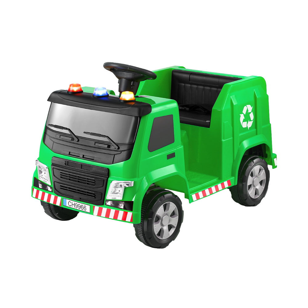 Rigo Kids Ride On Car Garbage Truck Police Light 12V Electric Toys Cars Green Main image