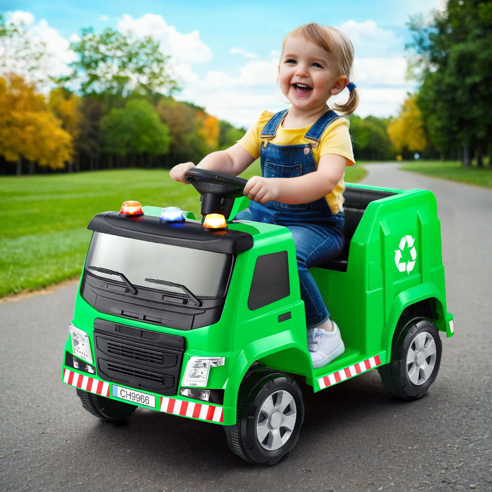 Rigo Kids Ride On Car Garbage Truck Police Light 12V Electric Toys Cars Green Secondary image