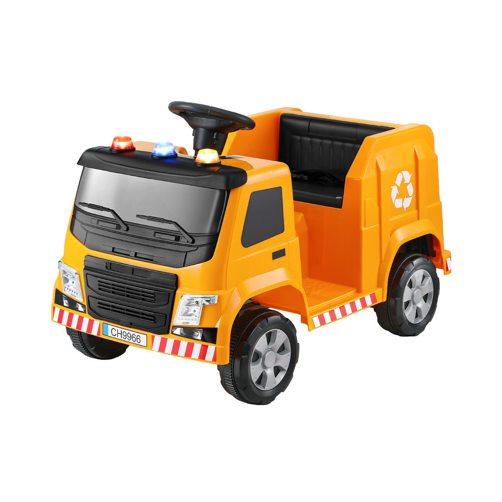 Rigo Kids Ride On Car Garbage Truck Police Light 12V Electric Toys Cars Yellow Main image