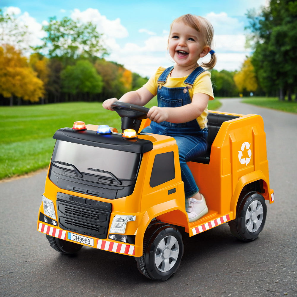 Rigo Kids Ride On Car Garbage Truck Police Light 12V Electric Toys Cars Yellow Secondary image