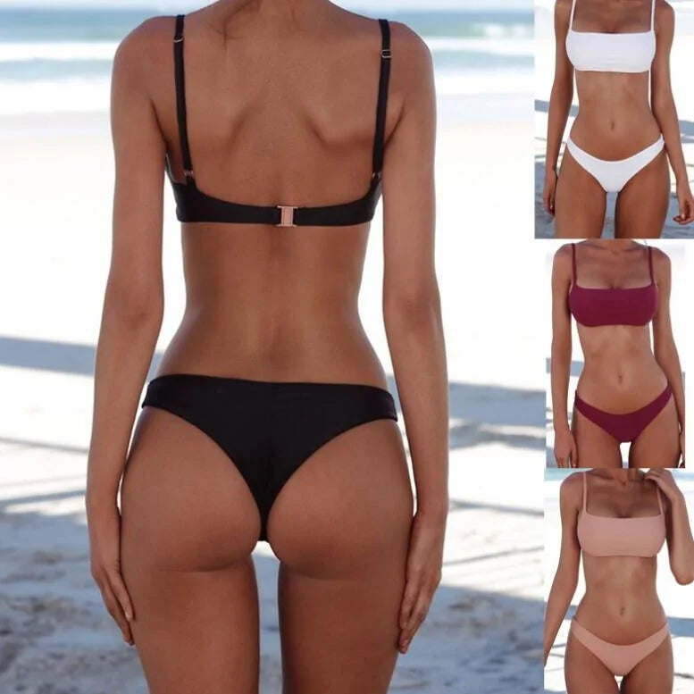 Women's Solid Sexy Bikini Set Two Piece Swimwear