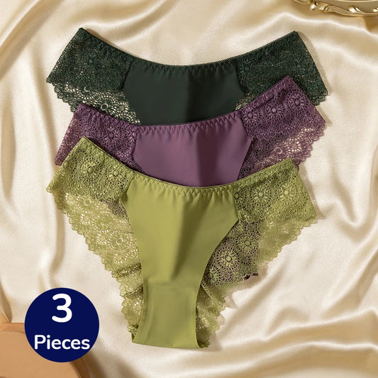 Sweet Women's Silk Satin Comfortable Underwear 3 Piece Set