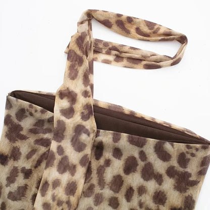 Women's Leopard Strapless Backless Mesh Top & Bottom