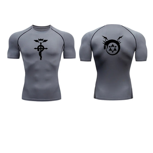 Anime Fullmetal Alchemist Compression Shirts Athletic Quick Dry Long Sleeve Running Workout Gym Workout Fitness Undershirts Tops