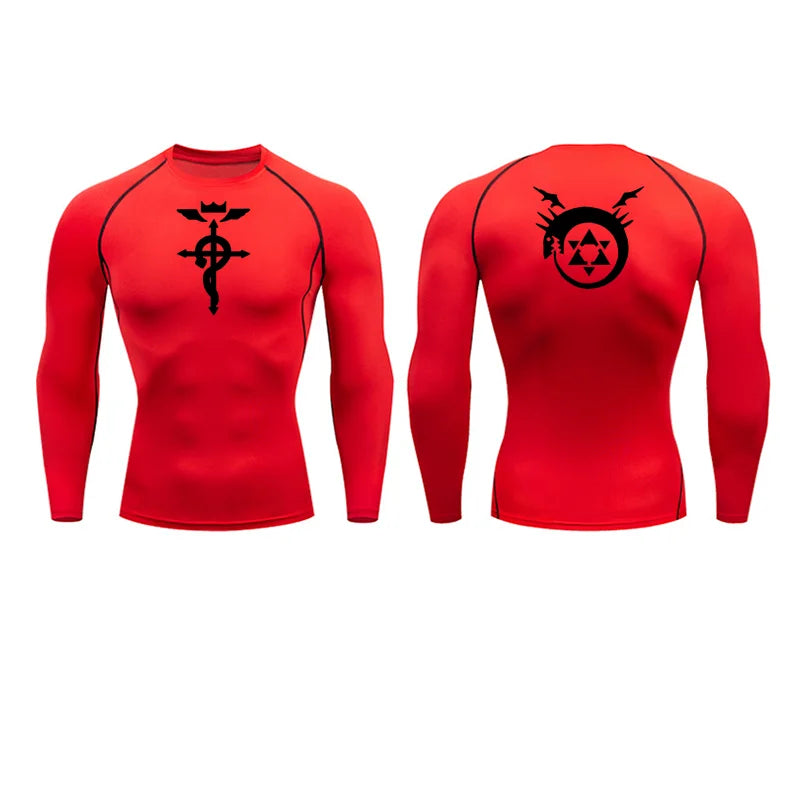 Anime Fullmetal Alchemist Compression Shirts Athletic Quick Dry Long Sleeve Running Workout Gym Workout Fitness Undershirts Tops