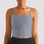 Solid Color Suspender Pleats Women Fitness Bra Gym Sports Top With Chest Pad