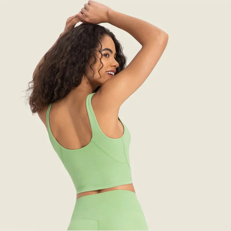 Solid Color Tights Athletic Women Fitness Bra Shockproof Top With Removable Pad