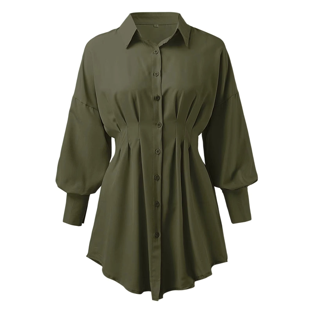 Women's Asymmetrical Lantern Sleeve Shirt Dress Women's Dresses Unbranded