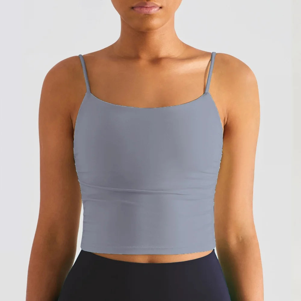 Solid Color Suspender Pleats Women Fitness Bra Gym Sports Top With Chest Pad