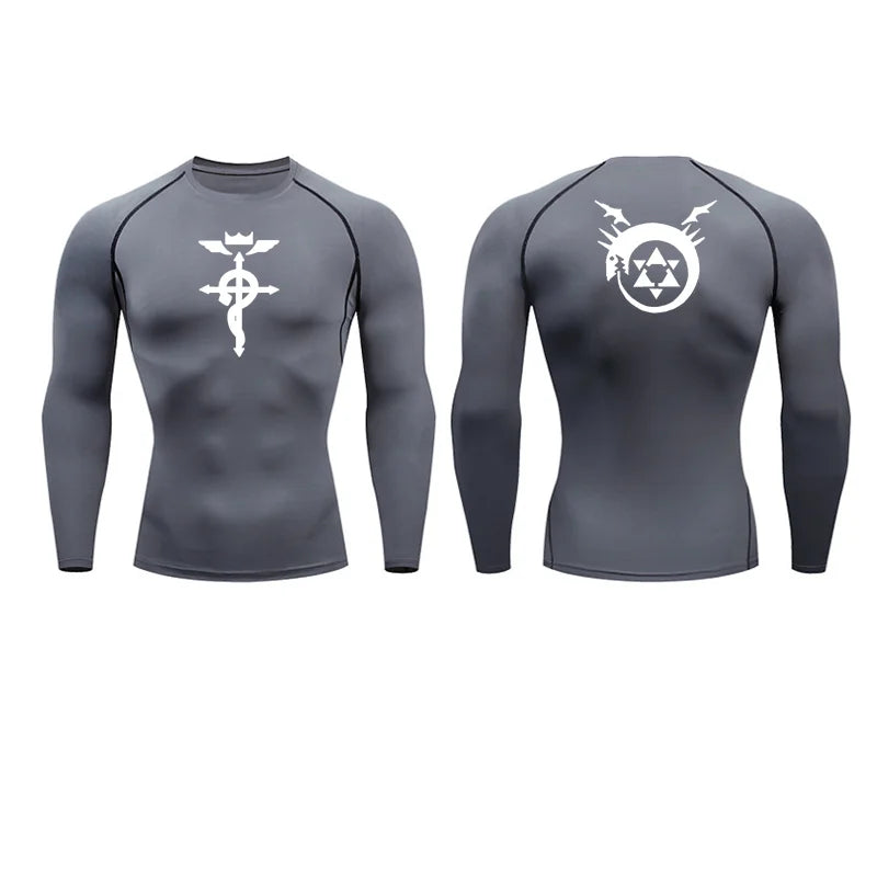 Anime Fullmetal Alchemist Compression Shirts Athletic Quick Dry Long Sleeve Running Workout Gym Workout Fitness Undershirts Tops