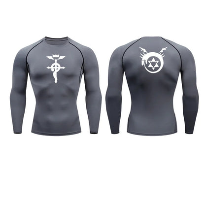 Anime Fullmetal Alchemist Compression Shirts Athletic Quick Dry Long Sleeve Running Workout Gym Workout Fitness Undershirts Tops