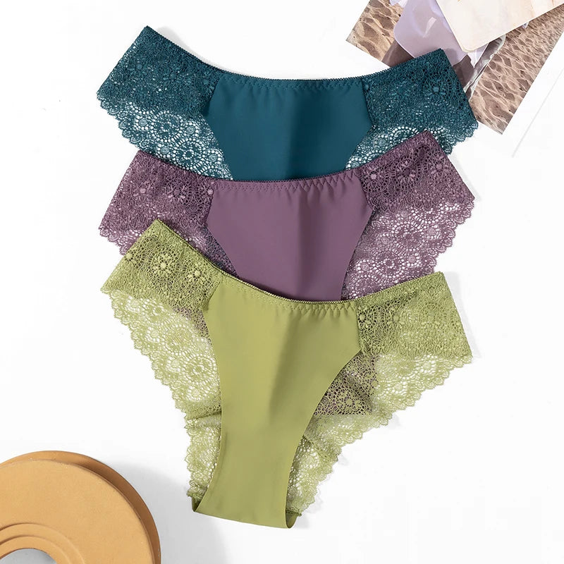 Sweet Women's Silk Satin Comfortable Underwear 3 Piece Set